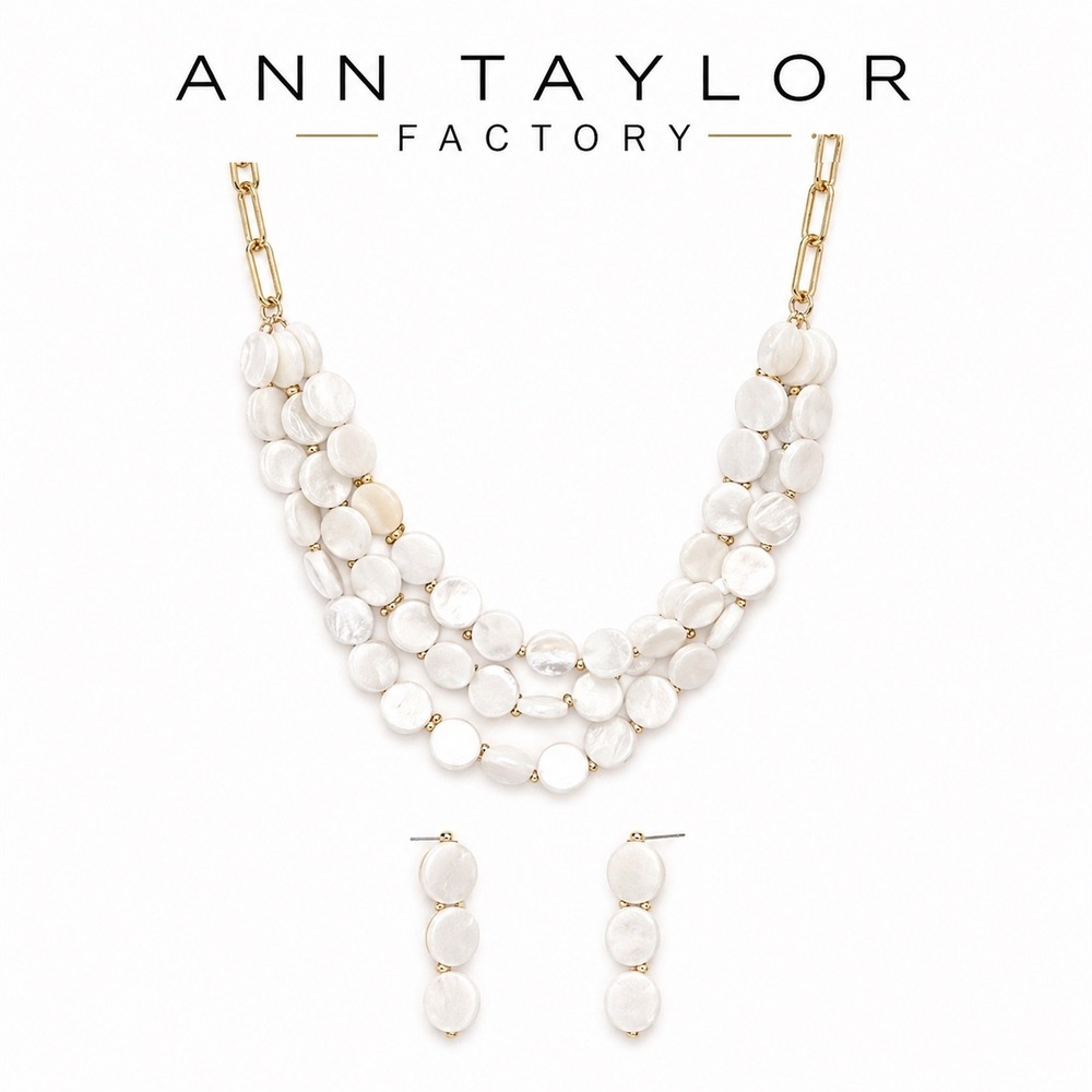 Ann Taylor‎ White Multi-Strand Necklace and Earring Set